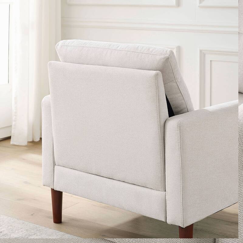 Fabric Single Sofa Chair with Ottoman, Solid Wood Legs
