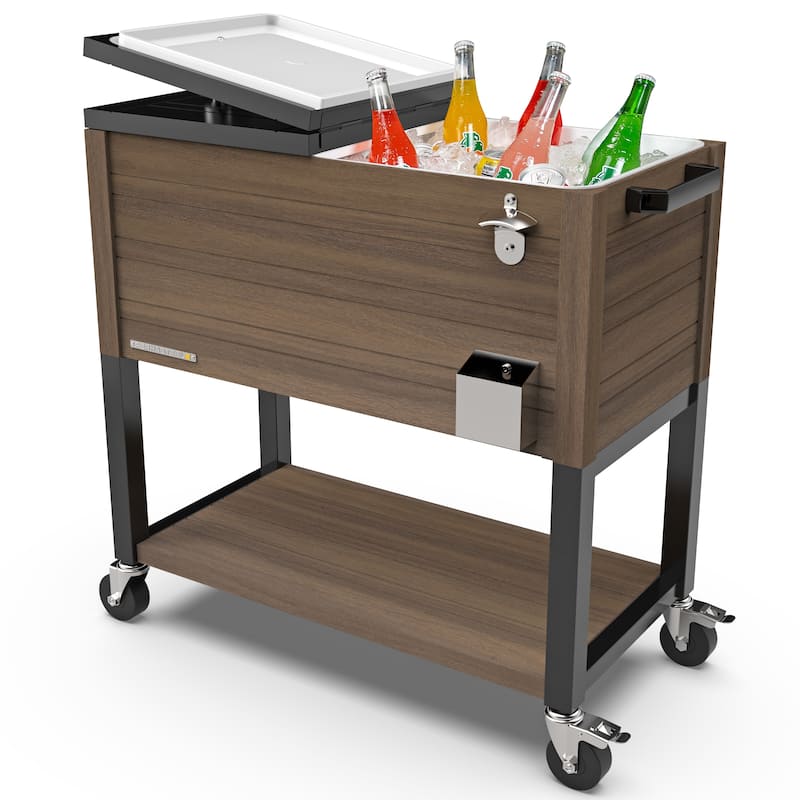 Permasteel 80-Qt Rustic Woodgrain Style Rolling Patio Cooler with Wheels
