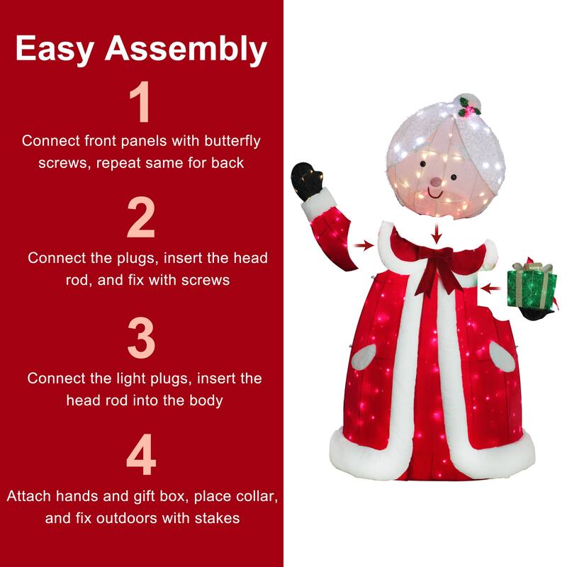 Puleo International 6' Mrs. Clause Large Outdoor Christmas Decor with 300 Multi-Color LED Lights - Red