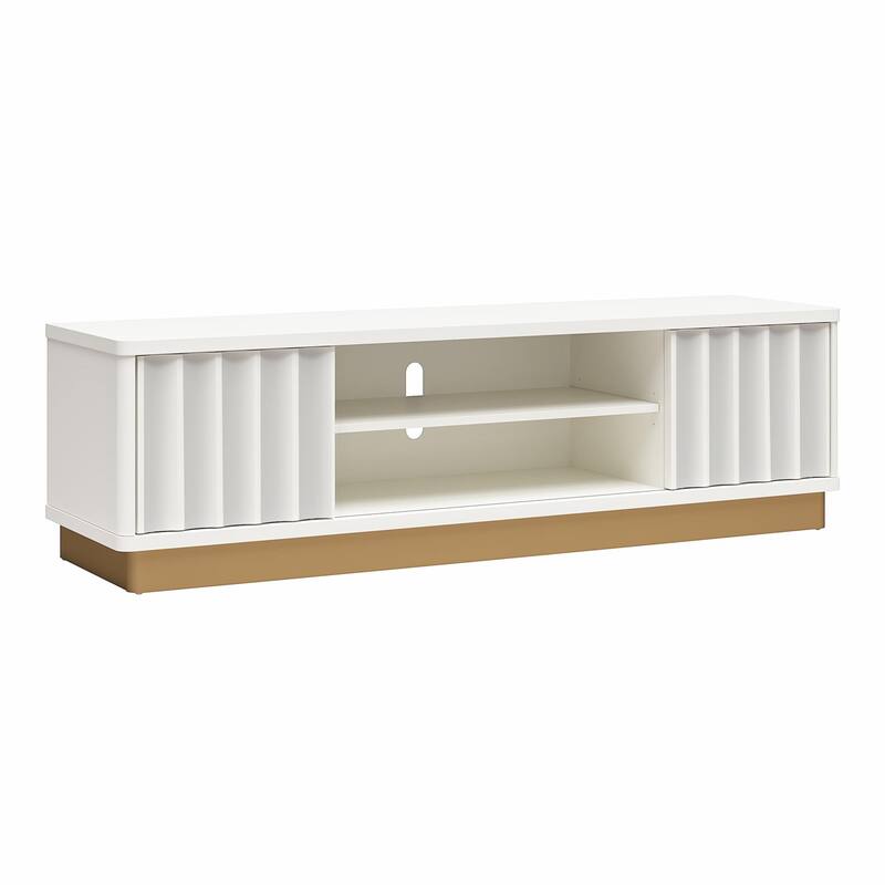 Roomfitters Rene Modern Scalloped TV Stand with Sliding Doors for TVs up to 65 Inches, White