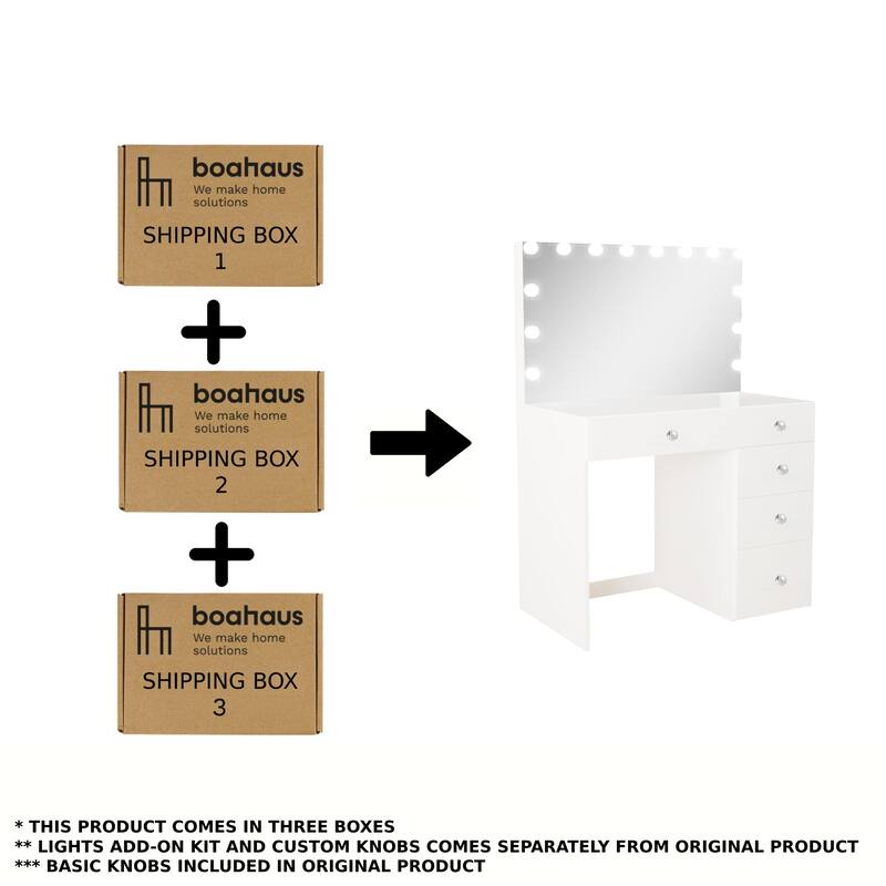 Boahaus Saranya Dressing Table, Light Bulbs, White
