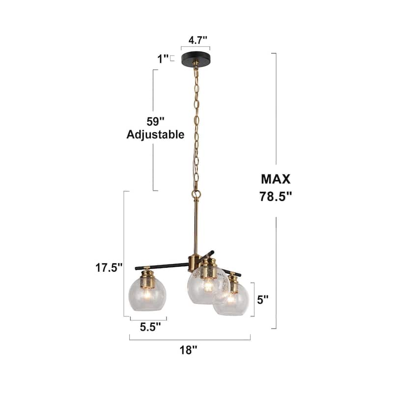 Modern 3-Light Black Gold Sputnik Chandelier Pendant Lights for Dining Room - 18" D x 17.5" H