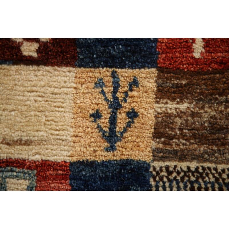 Tribal Checkered Gabbeh Persian Vintage Area Rug Handmade Wool Carpet - 3'4"x 5'1"