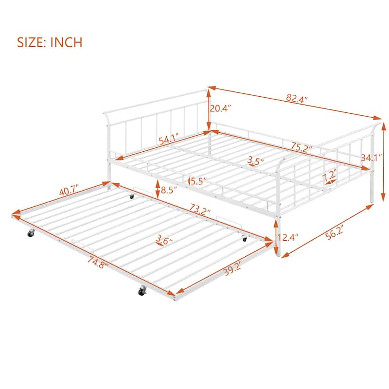 Metal Daybed with Curved Handle Design and Trundle