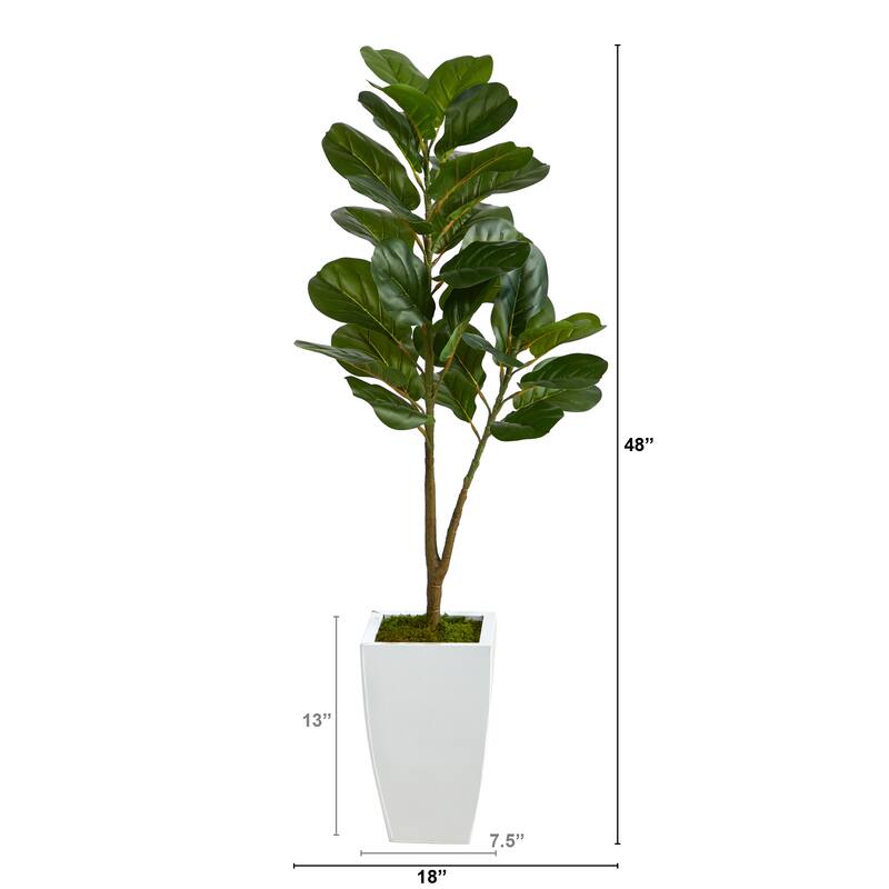 4' Fiddle Leaf Fig Artificial Tree in White Metal Planter - 13"