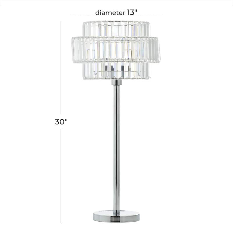Metal Room Table Lamp with Crystal Embellishments - Set of 2 Silver - Roche River Decor