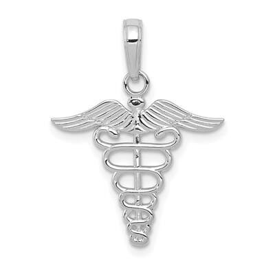10k White Gold Caduceus Pendant