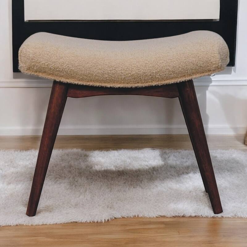 Artisan Furniture Solid Wood Honey Caramel Boucle Cream Curved Bench