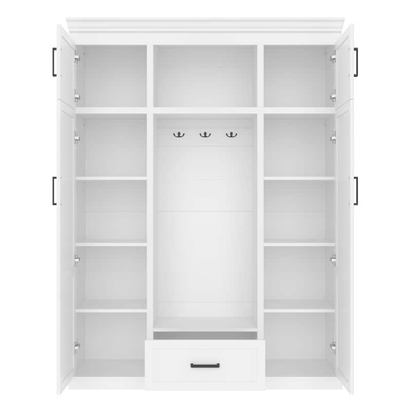 Modern 85.2''H Entryway Hall Tree Storage Organizer Cabinet with Bench and 3 Hooks