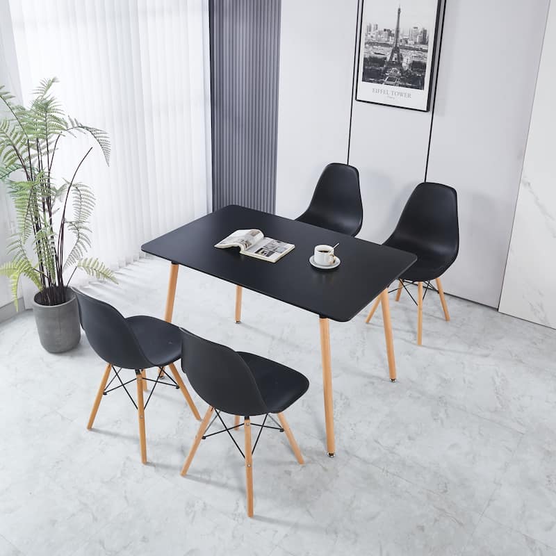 Modern Dining Set with Rectangular MDF Table & Solid Back Metal Chairs - 5-Piece Sets - Black