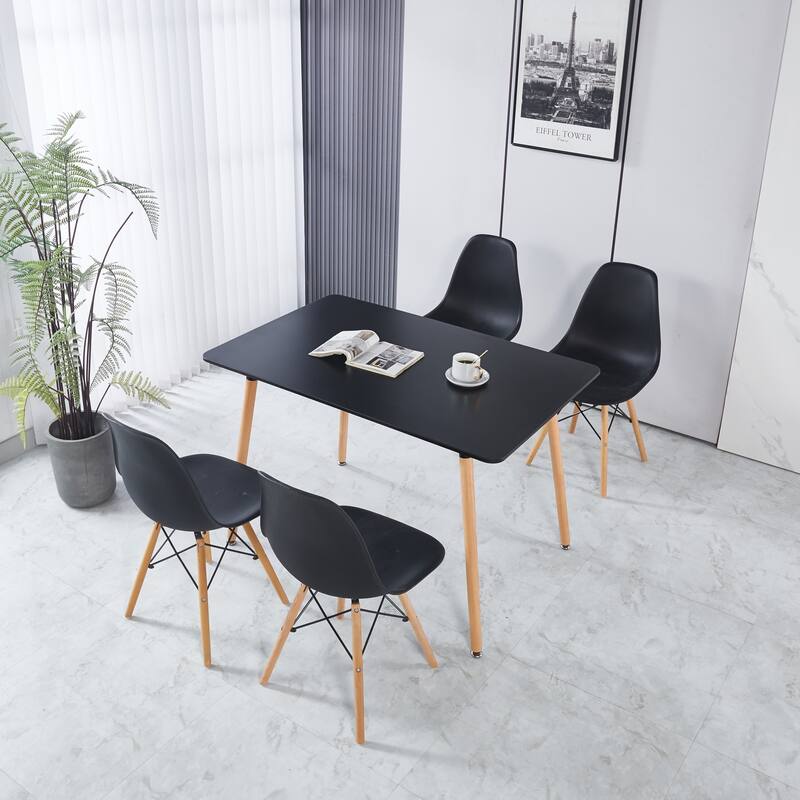 Modern Rectangle Dining Table 4-6 Person, Kitchen Table with MDF Top & Metal Legs, End Table Leisure Coffee Table - Matte Black