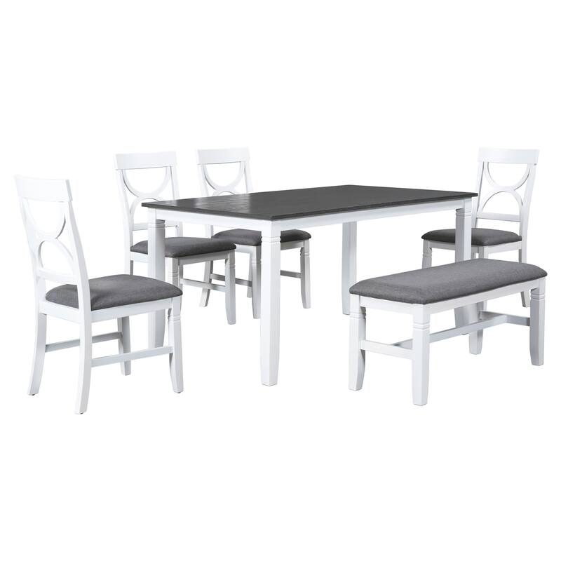 Kitchen Wood Dining Table Set with Upholstered Bench & 4 Dining Chairs