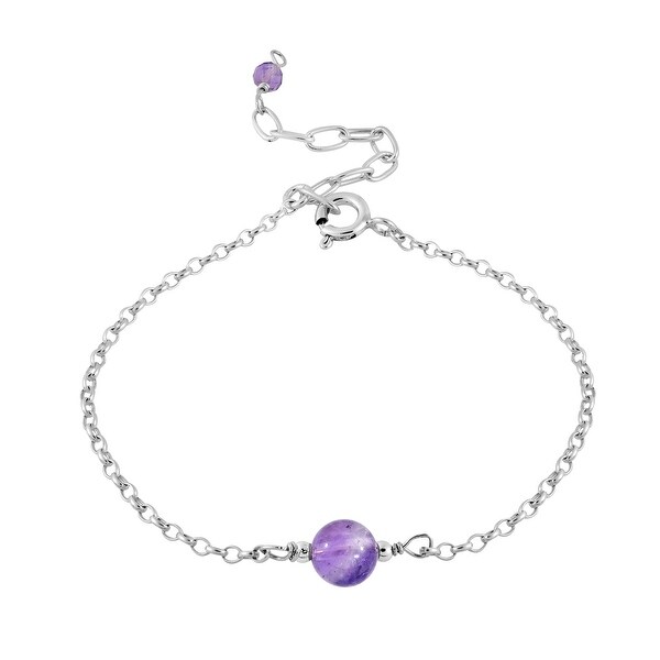 Handmade Simply Charming Purple Amethyst on a Sterling Silver Cable Chain Bracelet (Thailand). Opens flyout.