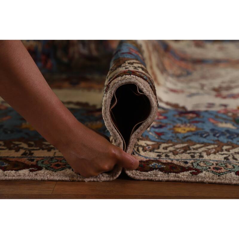 Hand Knotted Oriental 100% Wool Carpet Traditional Floral Beige & Ivories Tabriz Area Rug - 15' 2'' X 10' 1''