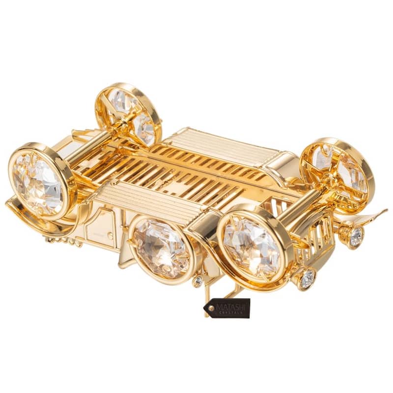 Matashi 24K Gold Plated Highly Polished Vintage Car Ornament with Genuine Matashi Crystal