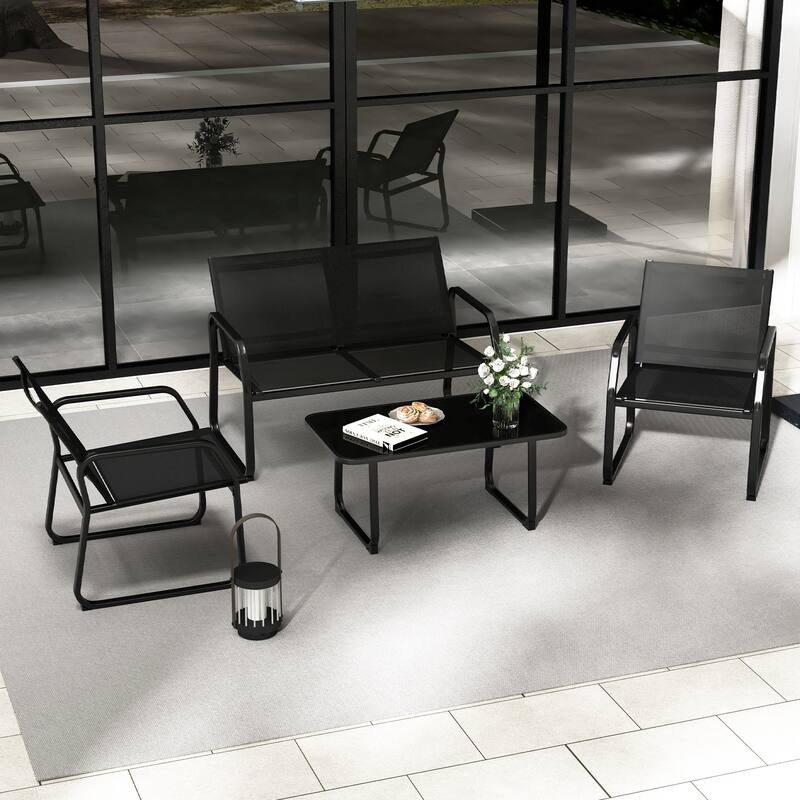 Gymax 4 PCS Patio Conversation Set w/ Breathable Fabric Seat Tempered