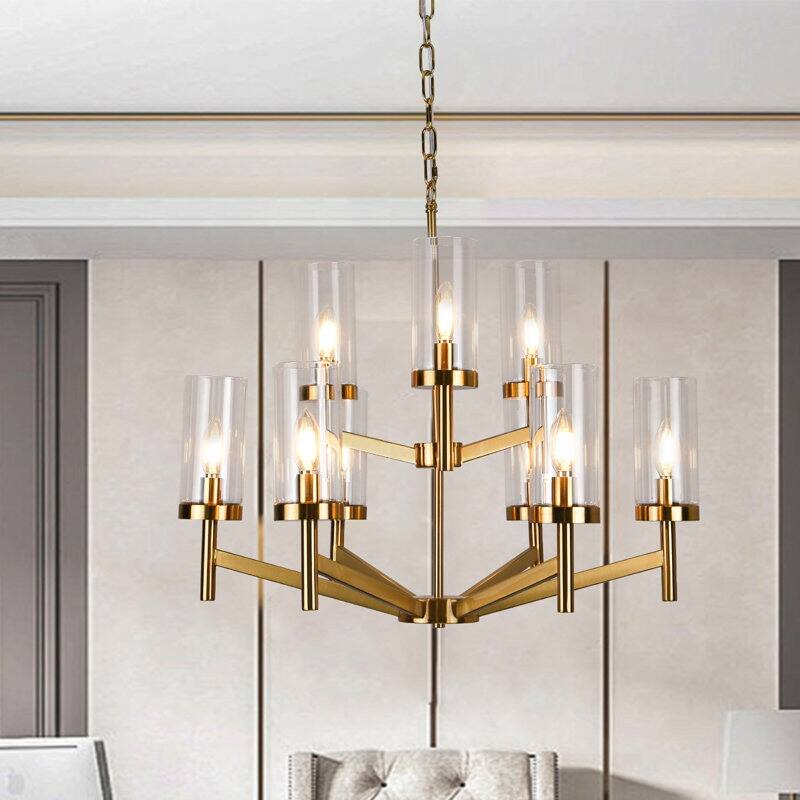 9 - Light Dimmable Tiered Chandelier - N/A - Brushed Gold