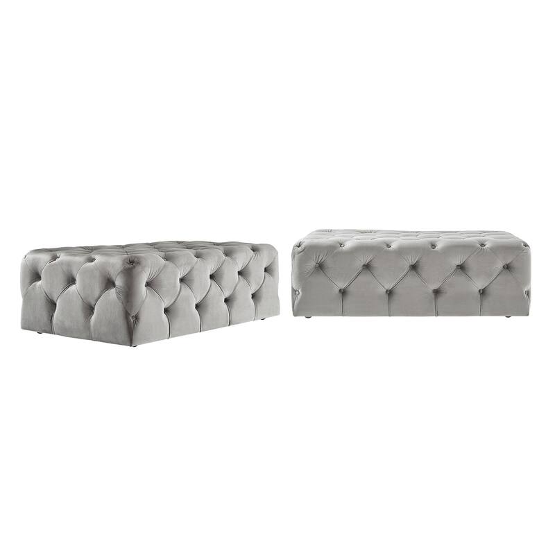 Gdansk Rectangular Tufted Ottoman with Casters - Grey Velvet