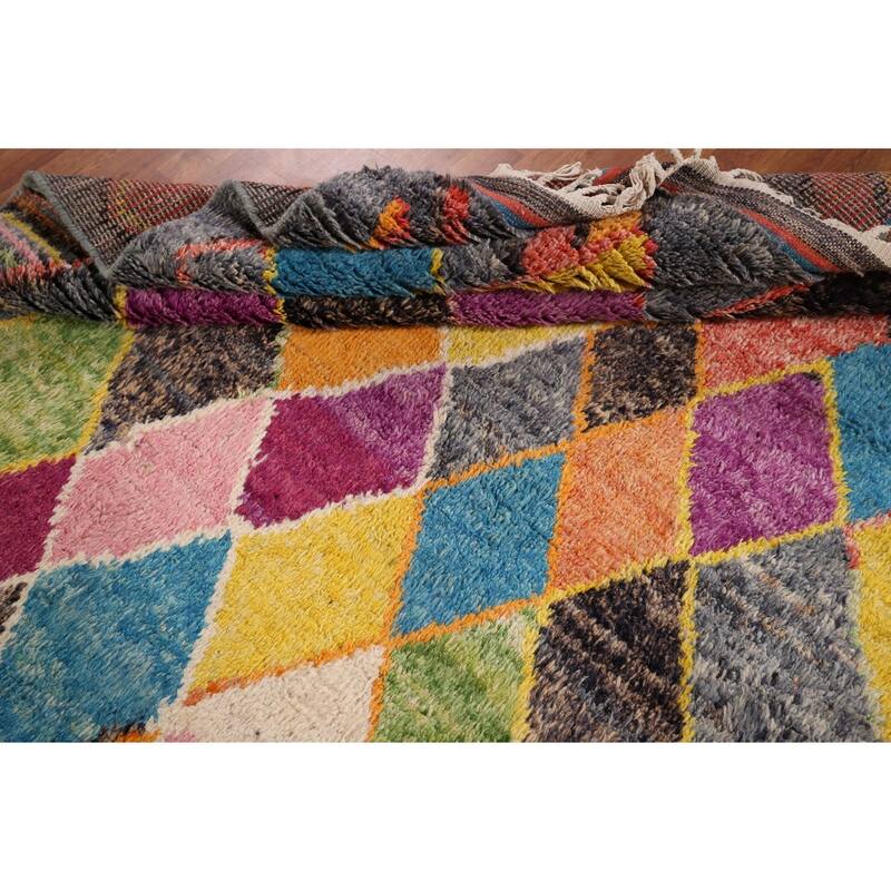 Colorful Trellis Plush Moroccan Area Rug Hand-Knotted Wool Carpet - 8'5" x 13'1"