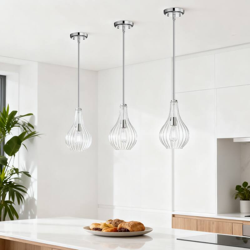 Matte Black/Chrome 1-Light 8 inch Pendant with Clear Glass Shade