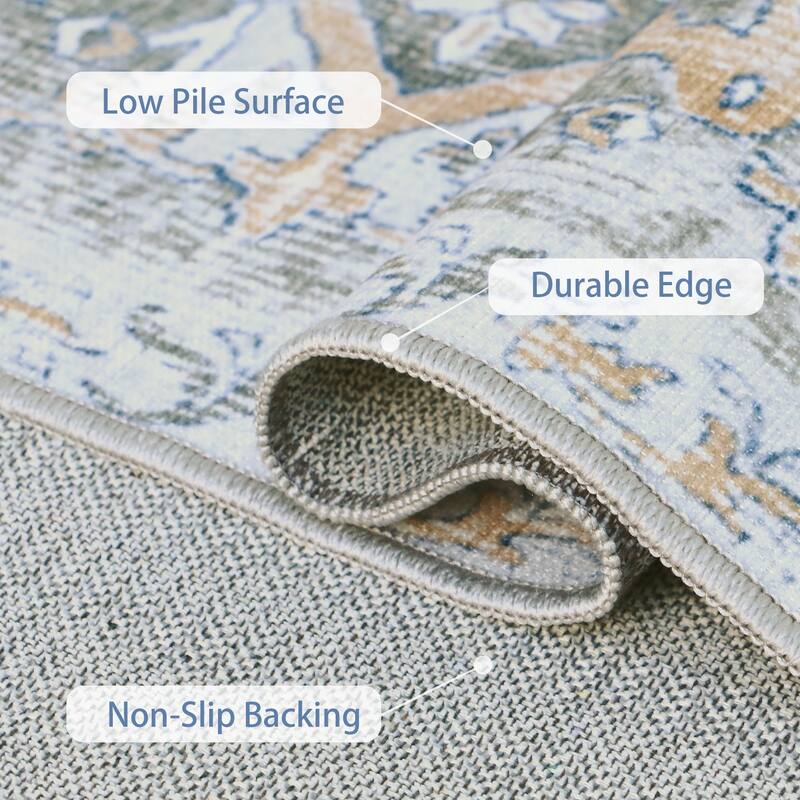 Mcow Vintage Gray Classical Pattern Ultra-Thin Low-Pile 5x7 Non-Slip Washable Area Rug - 5' x 7'