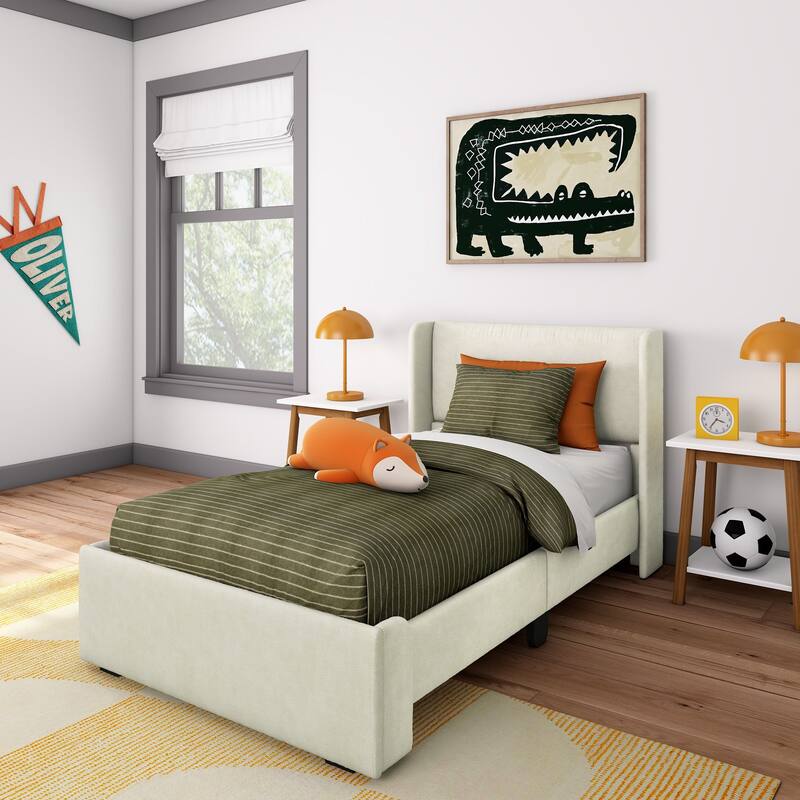 Max and Lily Twin-Size Upholstered Bed with Rectangular Headboard