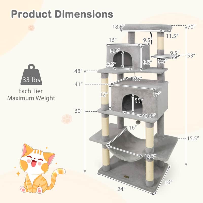 Costway 70” Large Cat Tree for Indoor Cats with Plush Top Perch, Dual - See Details