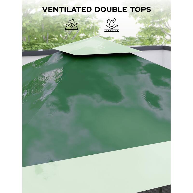 12' x 12' Outdoor Gazebo, Heavy Duty Double Roof Patio Gazebo with Netting and Curtains