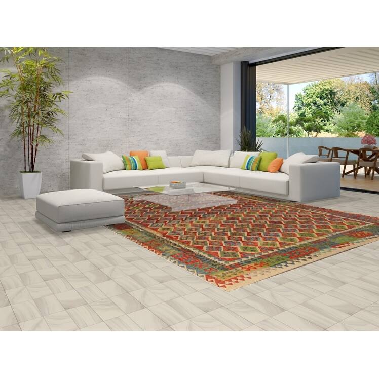 All-Over Trellis Kilim Oriental Area Rug Wool Carpet - 9'8"x 12'10"