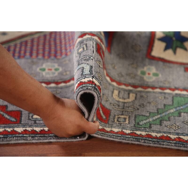 Geometric Kazak Area Rug Handmade Wool Carpet - 5'11" x 8'10"