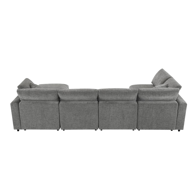 130'' U-Shaped 6-Seater Modular Sectional Sofa with Ottoman, Convertible Sleeper, and Customizable Layout Options