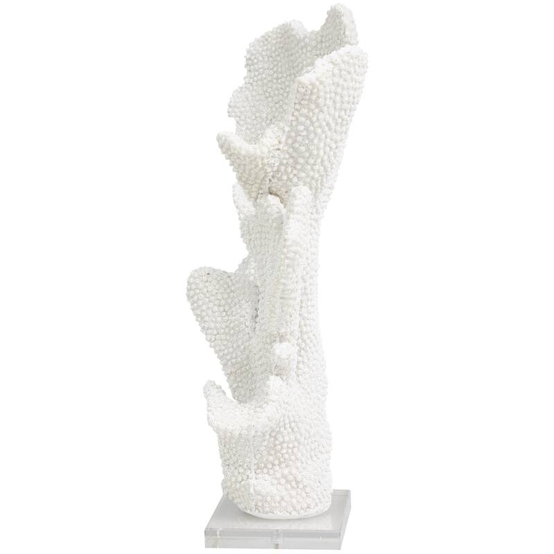 White Polystone Tall Textured Coral Decorative Sculpture with Clear Acrylic Base