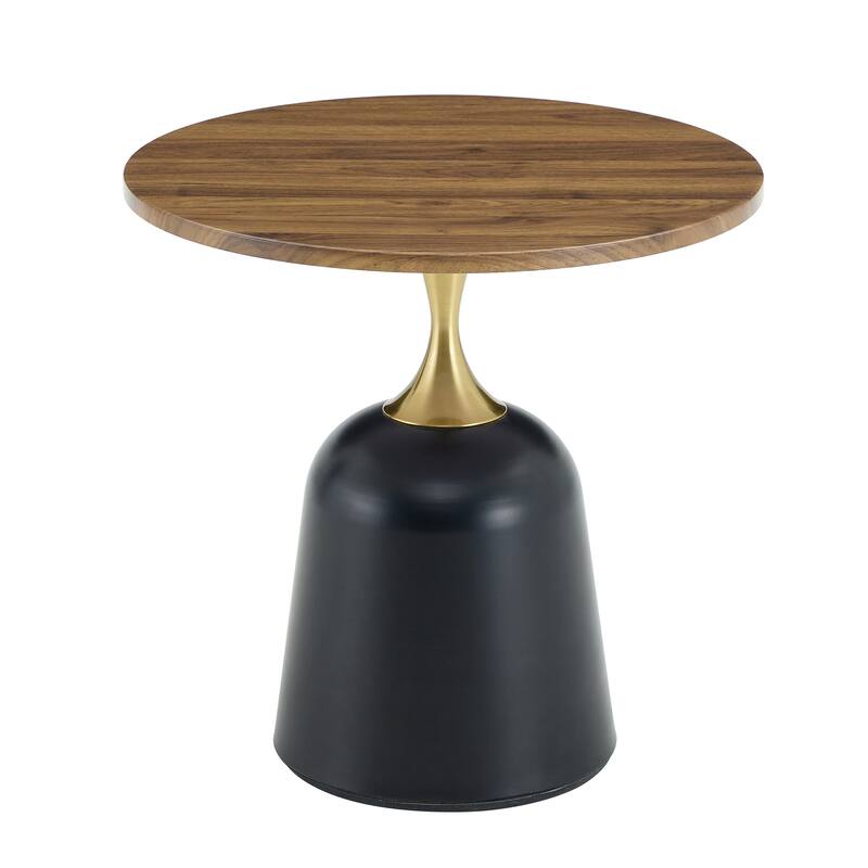 Small Circular Side Table Coffee Table, Metal Base Living Room Table, Walnut Wood Grain Minimalist Modern Decoration