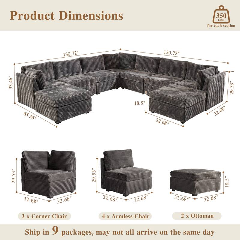 OVIOS Modern L-Shaped Fabric Sofa​