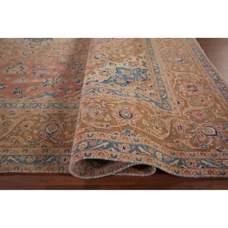 Traditional Kashan Persian Large Vintage Rug Hand-Knotted Wool Carpet - 9'6"x 14'10"