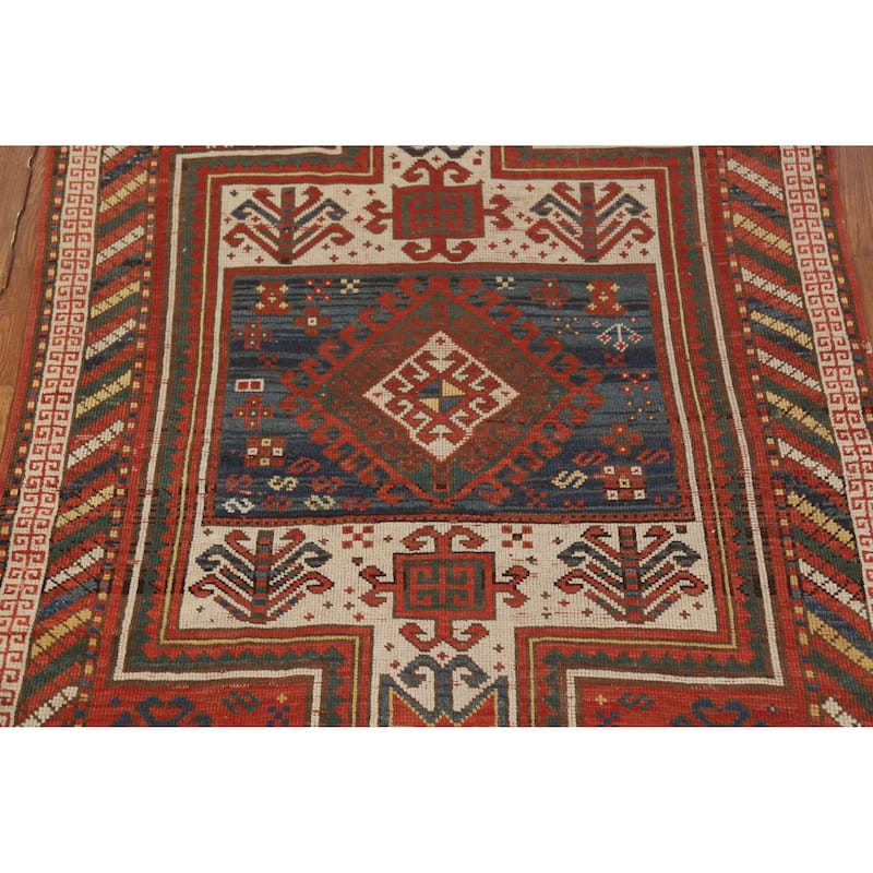Hand Knotted Oriental 100% Wool Carpet Traditional Tribal Red Caucasian Area Rug - 5' 7'' X 3' 7''