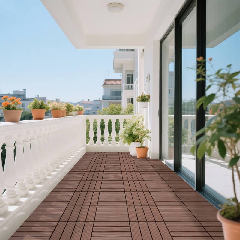Plastic interlocking decking tiles, 44 packs of terrace decking tiles, 12 inches x 12 inches waterproof