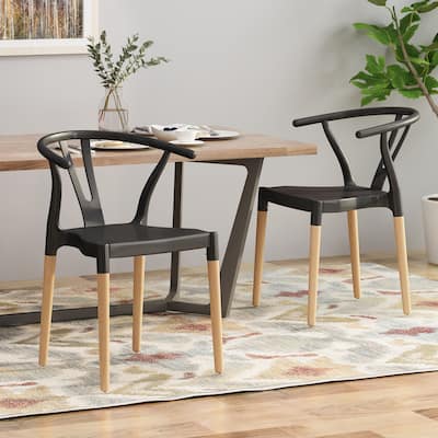 Modern Outdoor Set of 2 Dining Chairs with Crossback Design Wooden Legs, for Dining Room Living Room Balcony and Patio