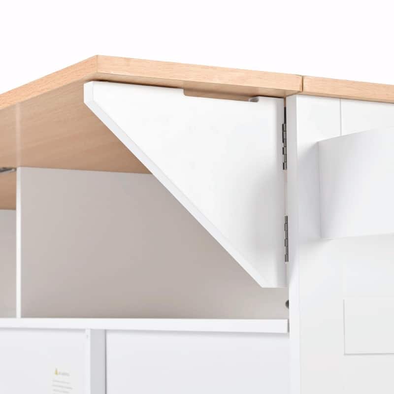 55.7" Rolling Kitchen Island with Double Drop Leaf, Power Outlet, 3 Drawers, Spice & Towel Rack, Folding Dining Table Cart