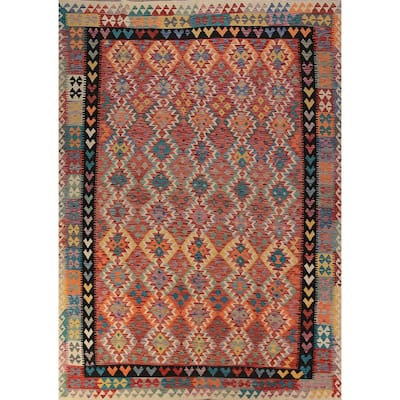 Geometric Kilim Reversible Rug Oriental Flatweave Wool Carpet - 8'5"x 11'5"