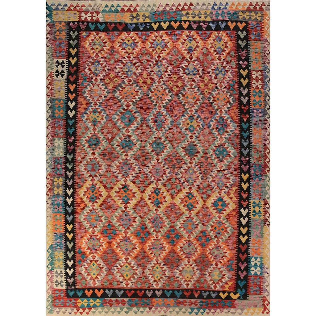 Geometric Kilim Reversible Rug Oriental Flatweave Wool Carpet - 8'5"x 11'5"