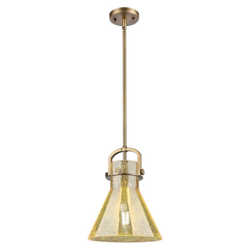 Innovations Lighting Downtown Urban - Newton Cone - 1 Light 10" Stem Hung Arched-Frame Mini Pendant - Brushed Brass/Mercury Shade