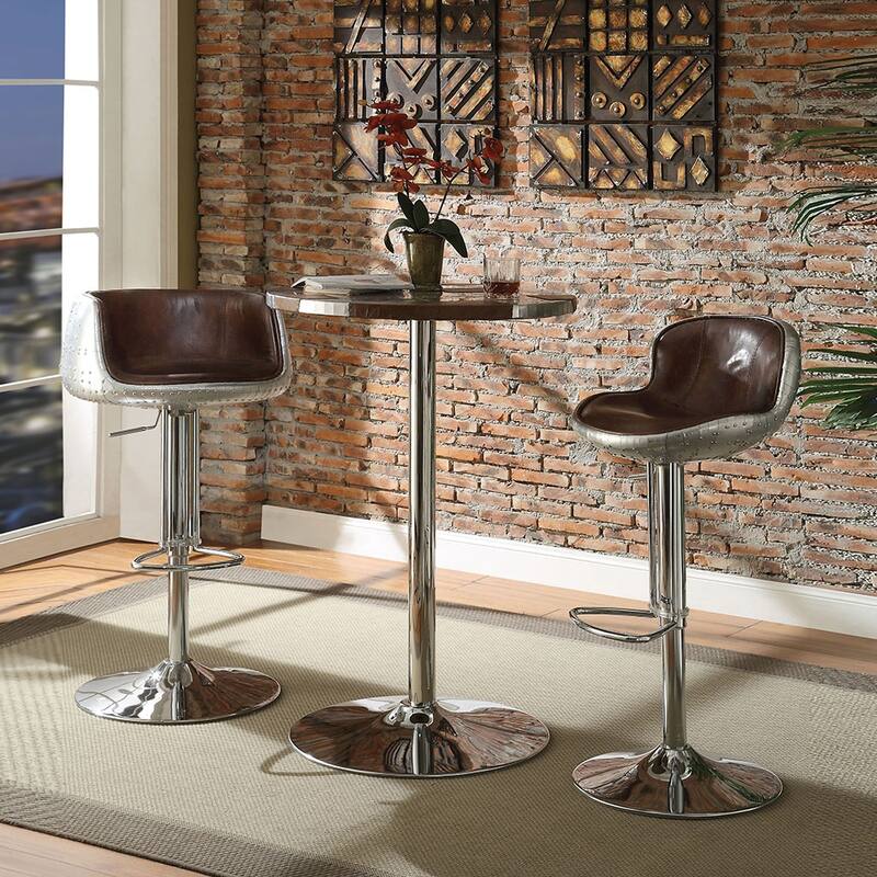 Vintage Brown and Aluminum Adjustable Stool with Swivel