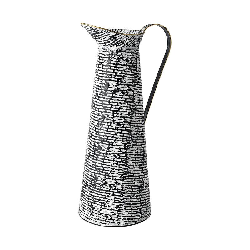 HomeRoots 14" Black And White Abstract Cylinder Metal Jug Vase