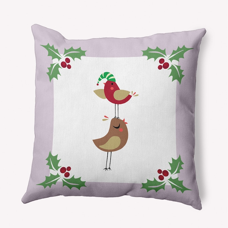 Christmas Birds Accent Pillow - 20" x 20" - Light Purple