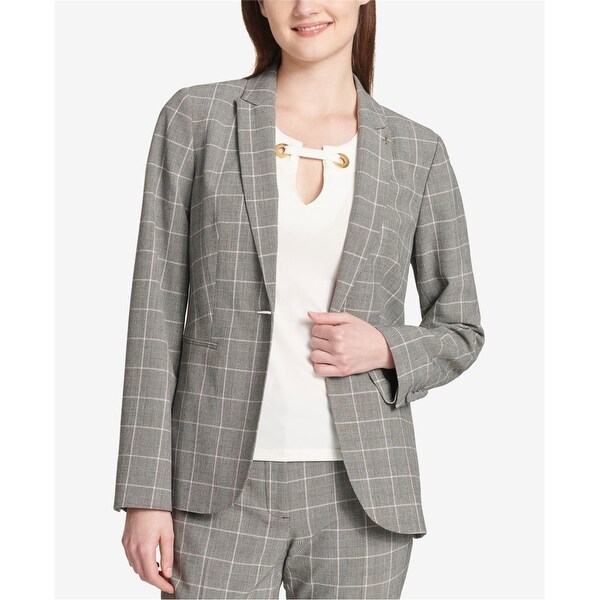Tommy Hilfiger Womens Plaid One Button Blazer Jacket, Black, 10. Opens flyout.