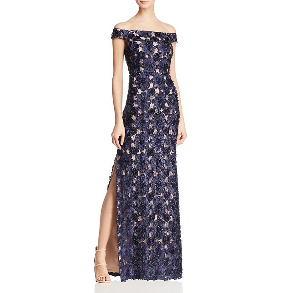 Aidan Mattox Womens Evening Dress Embellished Off-The-Shoulder - Twilight