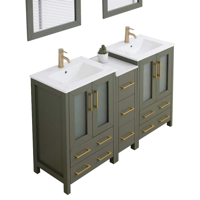 Vanity Art 60 in. Double Sink Bathroom Vanity with Top and Mirrors - 60 X 18.1 X 35.8