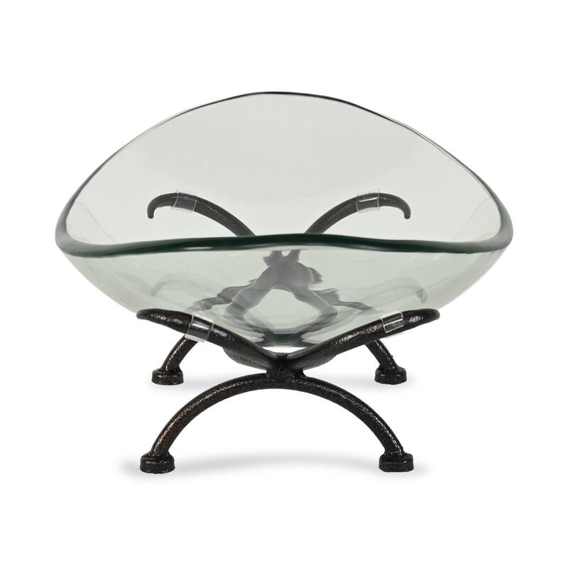 HomeRoots 17" Clear And Black Glass And Metal Oval Decorative Bowl With Stand - 17.25 in. x 7.00 in. x 11.50 in.