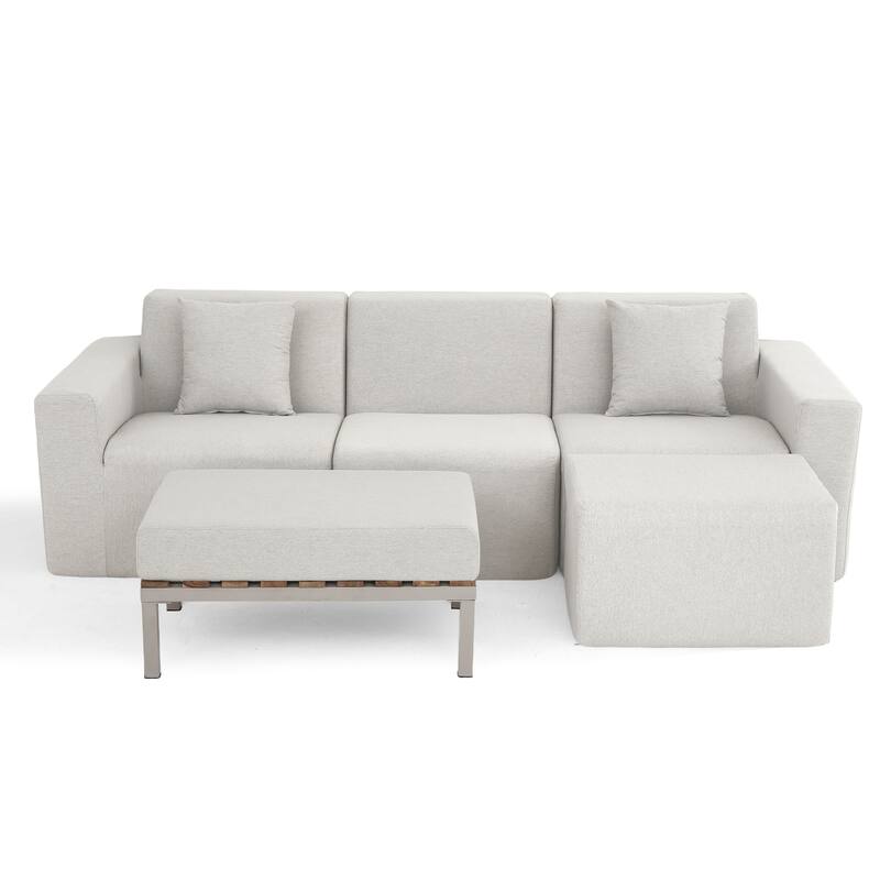 Outdoor No Assembly Patio Conversation Sets with Coffee Table, Ottoman